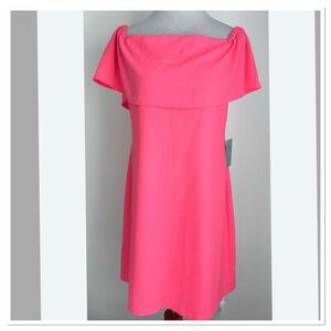 Charles Henry Vibrant Pink Off-Shoulder Mini Dress